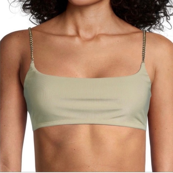 WeWoreWhat x Revolve Chain Cami bra top Gold Hardware Ribbed Khaki Size Medium - Picture 1 of 14